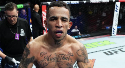 NEW YORK, NEW YORK – NOVEMBER 15: (L-R) Carlos Prates of Brazil punches Leon Edwards of England...