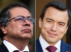 1 de 1 À esquerda, presidente da Colômbia Gustavo Petro. À direita, presidente do Equador, Dan...