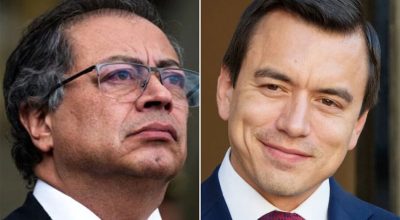 1 de 1 À esquerda, presidente da Colômbia Gustavo Petro. À direita, presidente do Equador, Dan...